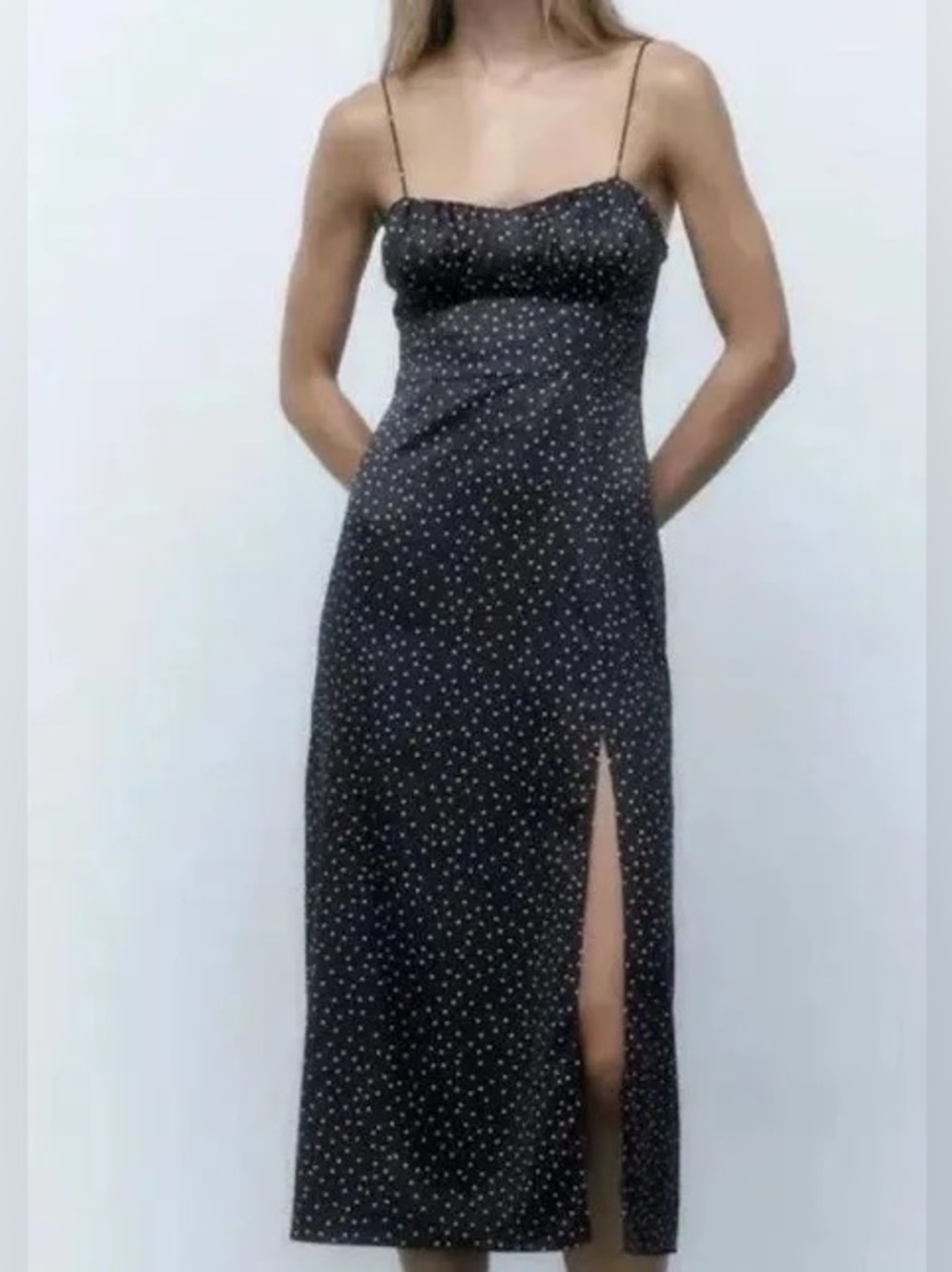 Zara silk polka dot dress size large 8-10 black